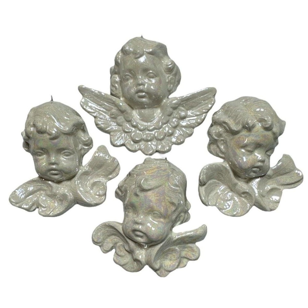 Vintage 1980s Scioto Signed Cherub Angel Ornaments Set of 4 Baby Angel Faces